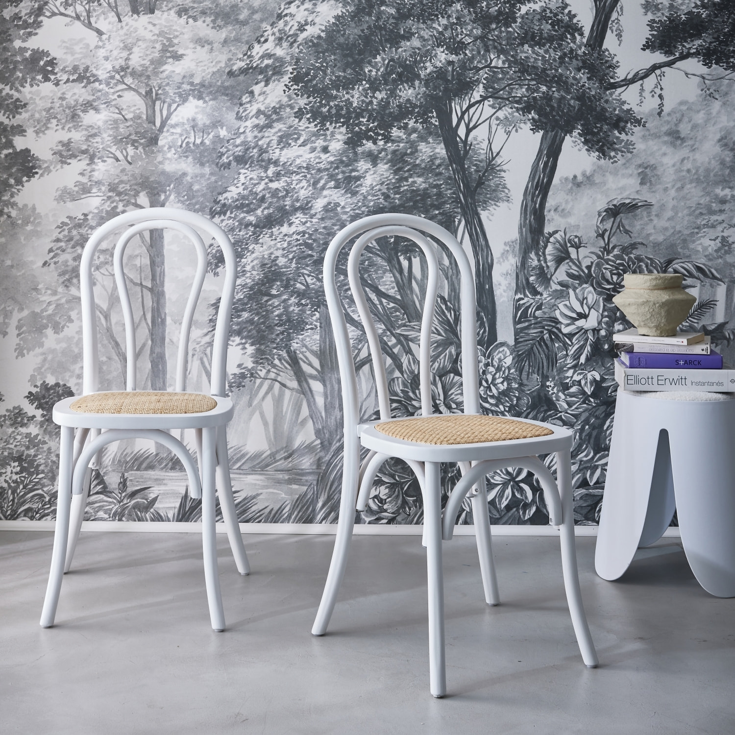 Chaise vintage bois et rotin (lot de 2) BASTILLE