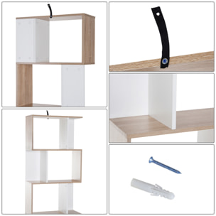 Bibliothèque étagère meuble de rangement design contemporain en S 5 étagères 60L x 24l x 185H cm effet chêne blanc