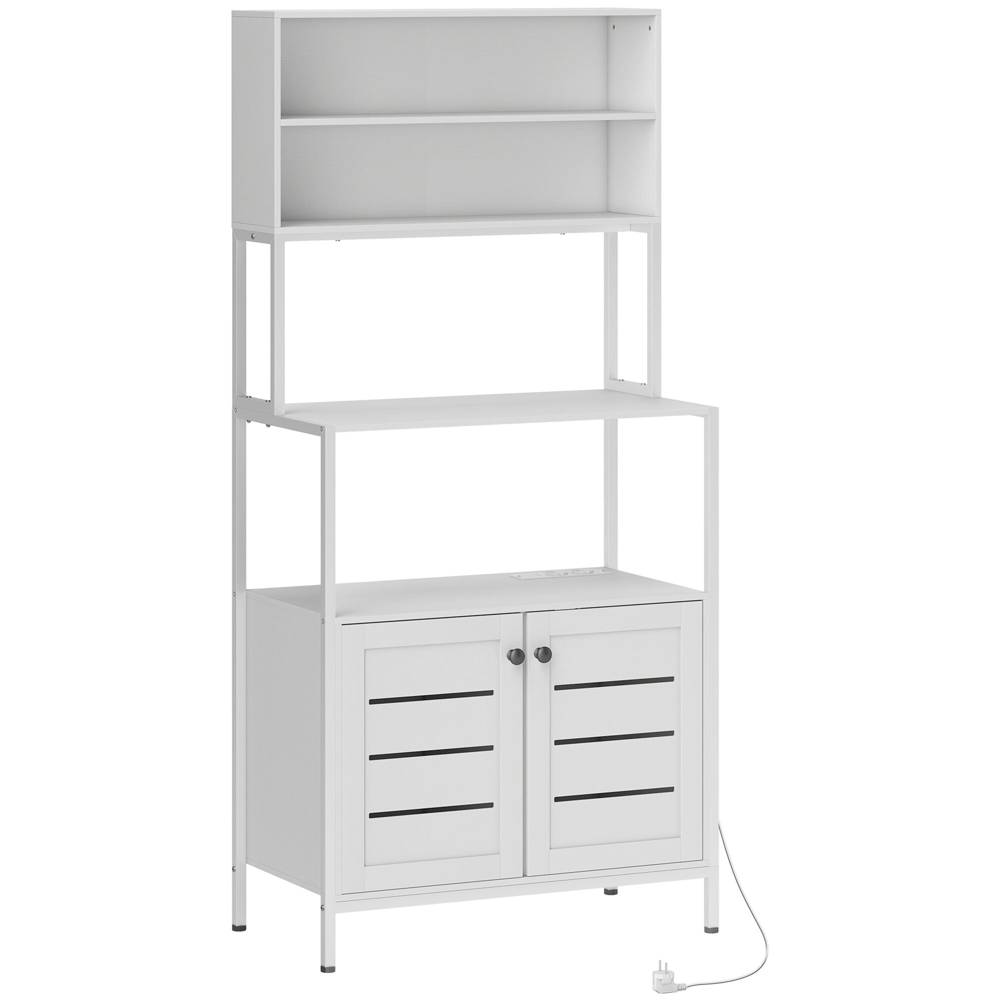 Meuble cuisine avec multiprise - meuble micro-onde - étagère de cuisine - dim. 80 x 42 x 171 cm - acier métal blanc