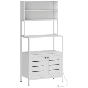 Meuble cuisine avec multiprise - meuble micro-onde - étagère de cuisine - dim. 80 x 42 x 171 cm - acier métal blanc