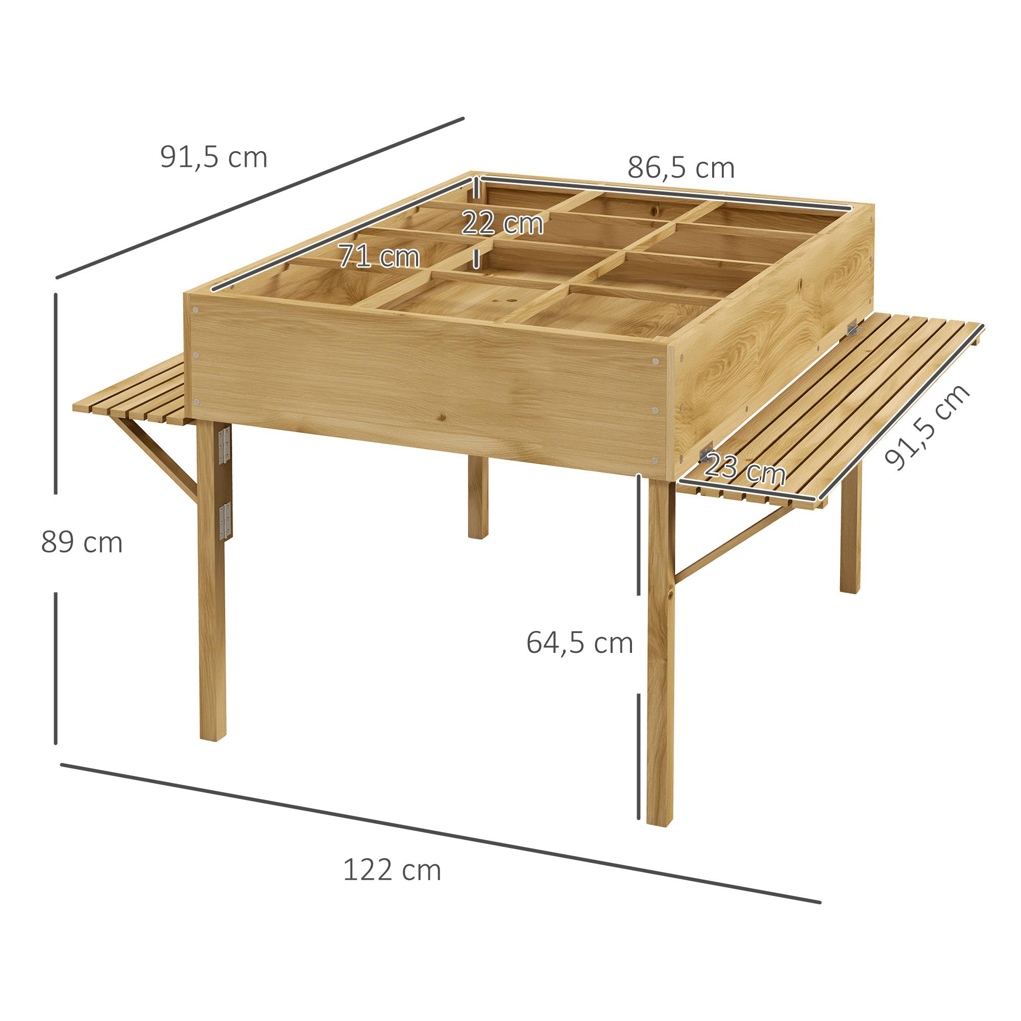 Mesa de Cultivo de Madera Huerto Urbano Elevado 122x91,5x89 cm con 2 Estantes Plegables Tela no Tejida para Cultivo Plantas Flores Verduras Natural