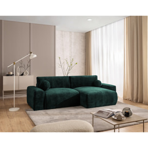 Constance - Canapé d'angle réversible 4 places convertible avec coffre en velours relief - Vert