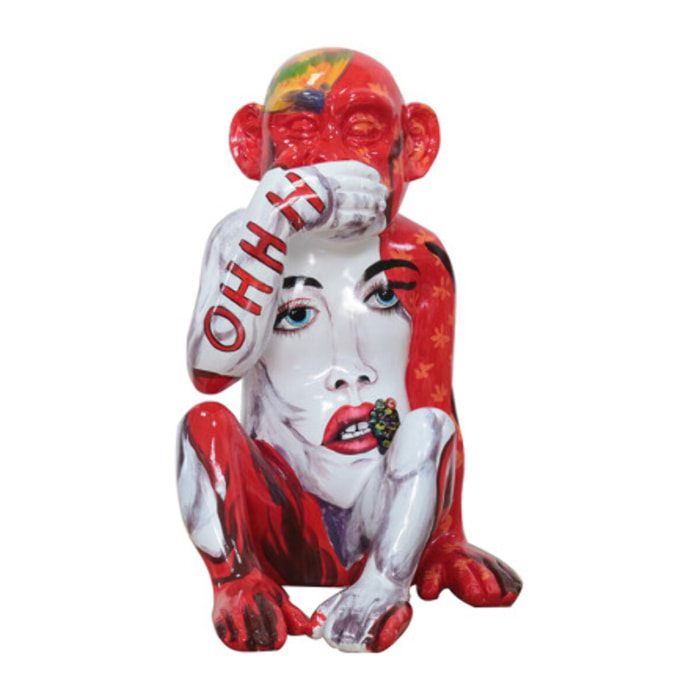 Statue singe rouge assis en résine H39cm - MARLIN