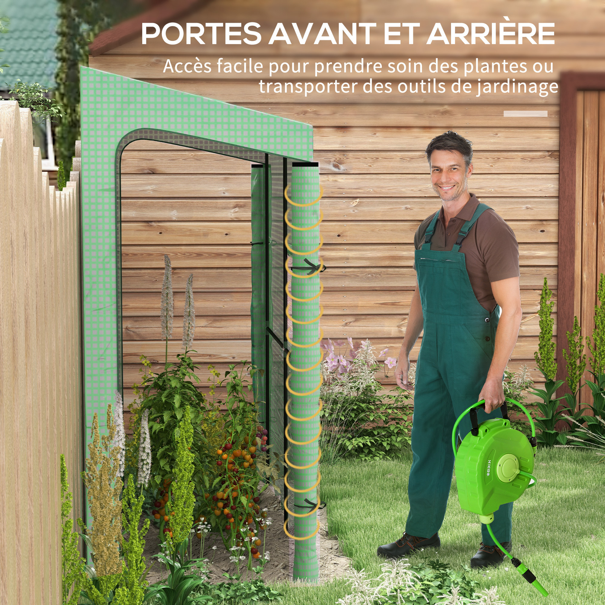 Serre de jardin adossée serre adossée dim. 2L x 0,8l x 2H m 2 portes zippées fenêtre acier PE haute densité vert