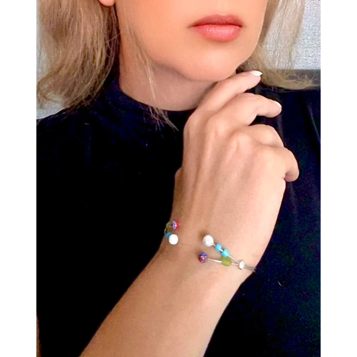 Pulsera multicolor hilo plata de ley ajustable Palta Única cristl