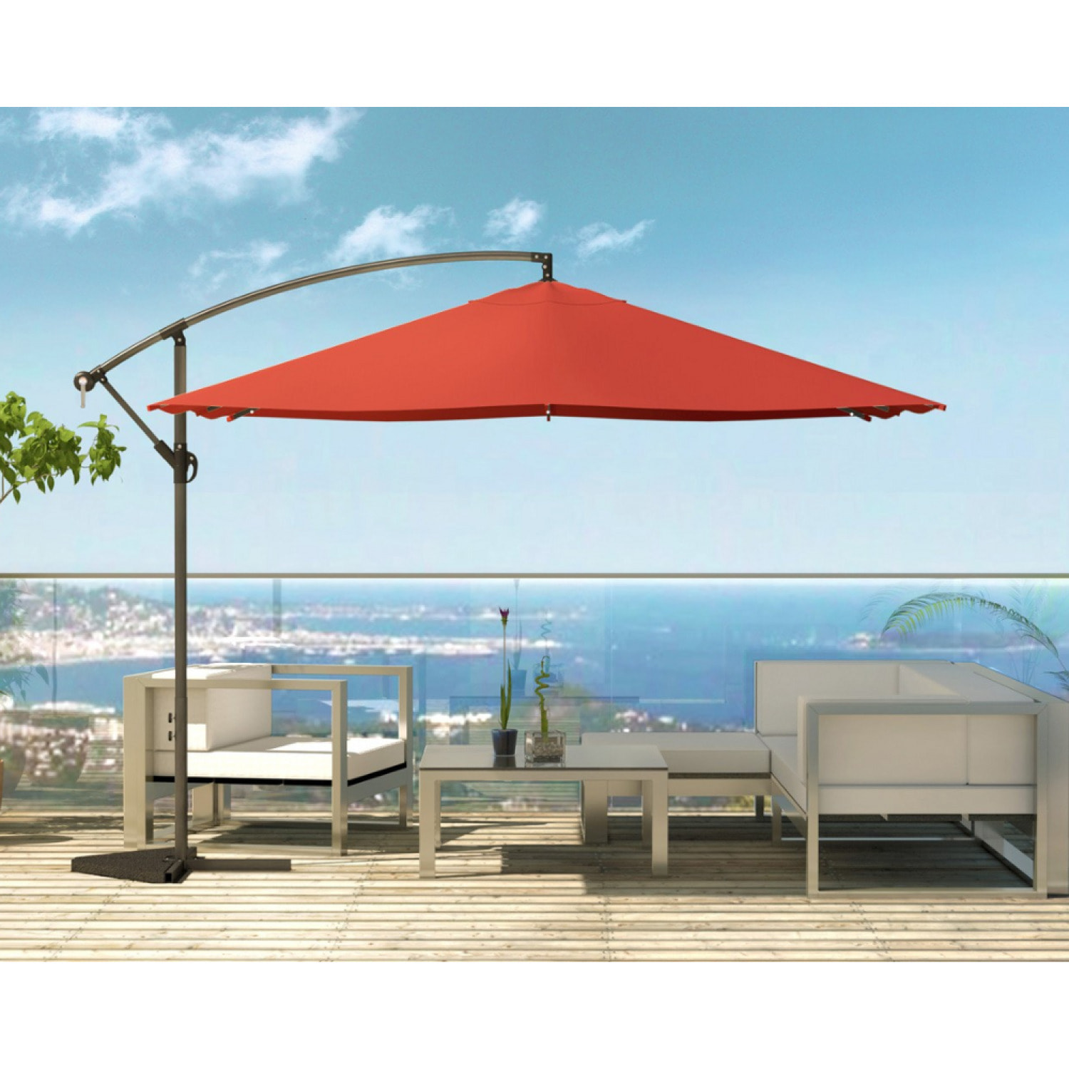 Parasol Bulle LED déporté carré 3x3m terracotta DAVAGNA