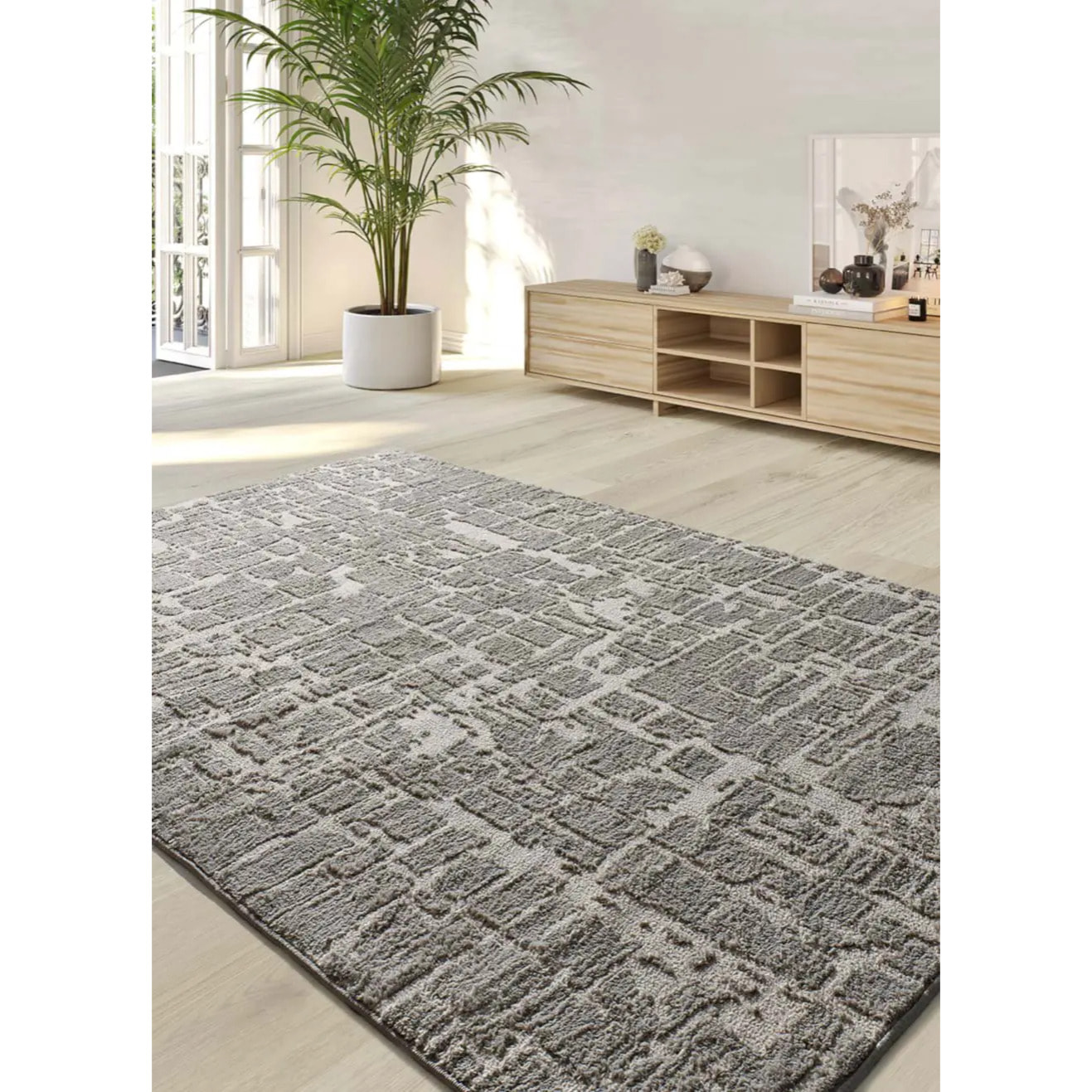 LIMA Alfombra shaggy estilo escandinavo con relieve gris claro, varias medidas disponibles