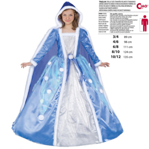 Abito Costume Carnevale Principessa Fiocco Di Neve Bianco Azzurro Bambina