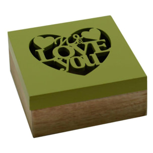 Scatola in legno verde love quadro cm12x12h5