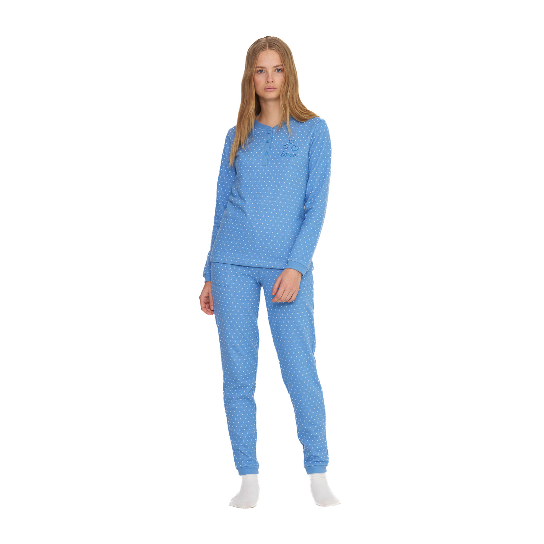 Pigiama donna heart in punto milano con collo tre bottoni Noidinotte