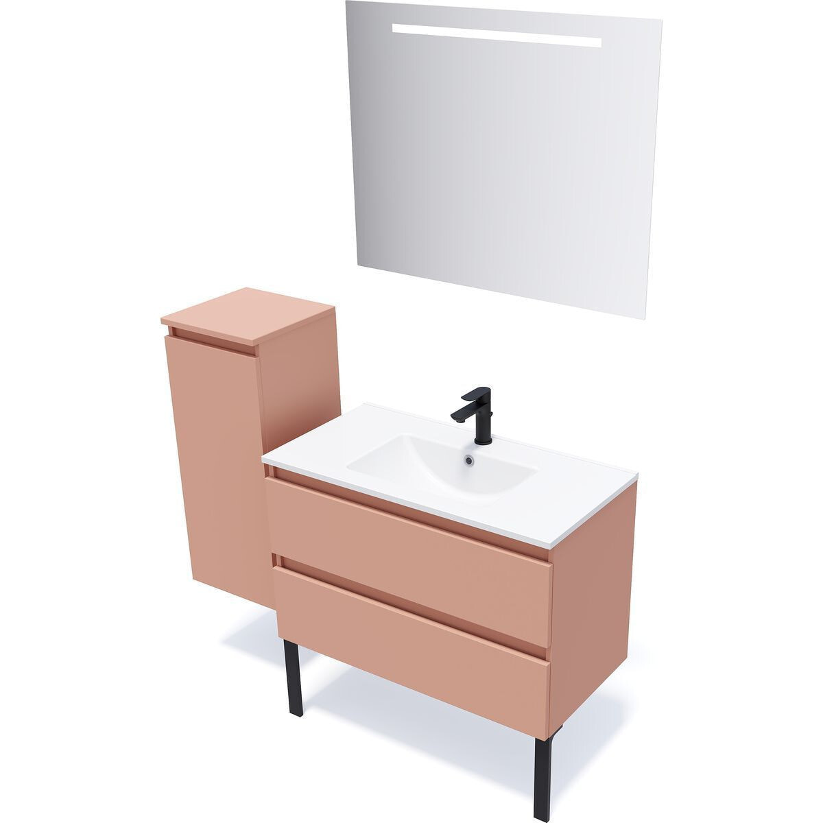 Ensemble vasque intégrée 2 tiroirs + miroir - HUDSON