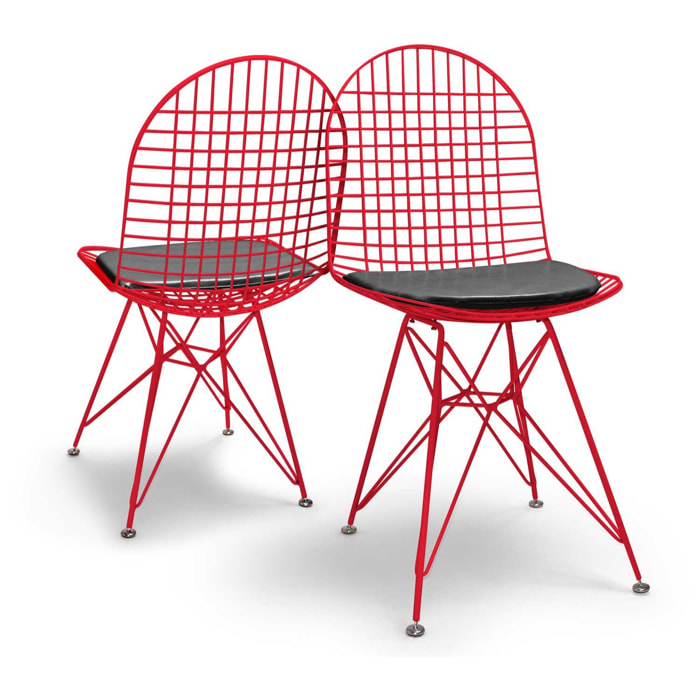 COPENAGHEN - Set di 2 sedie in metallo con design industrial. Set di 2 sedie da pranzo, ufficio, studio. Colore rosso