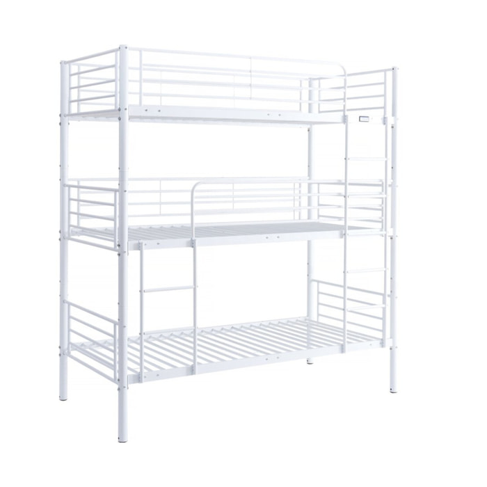 Lit triple superposé metal "Havin" - 90 x 190 cm - Blanc