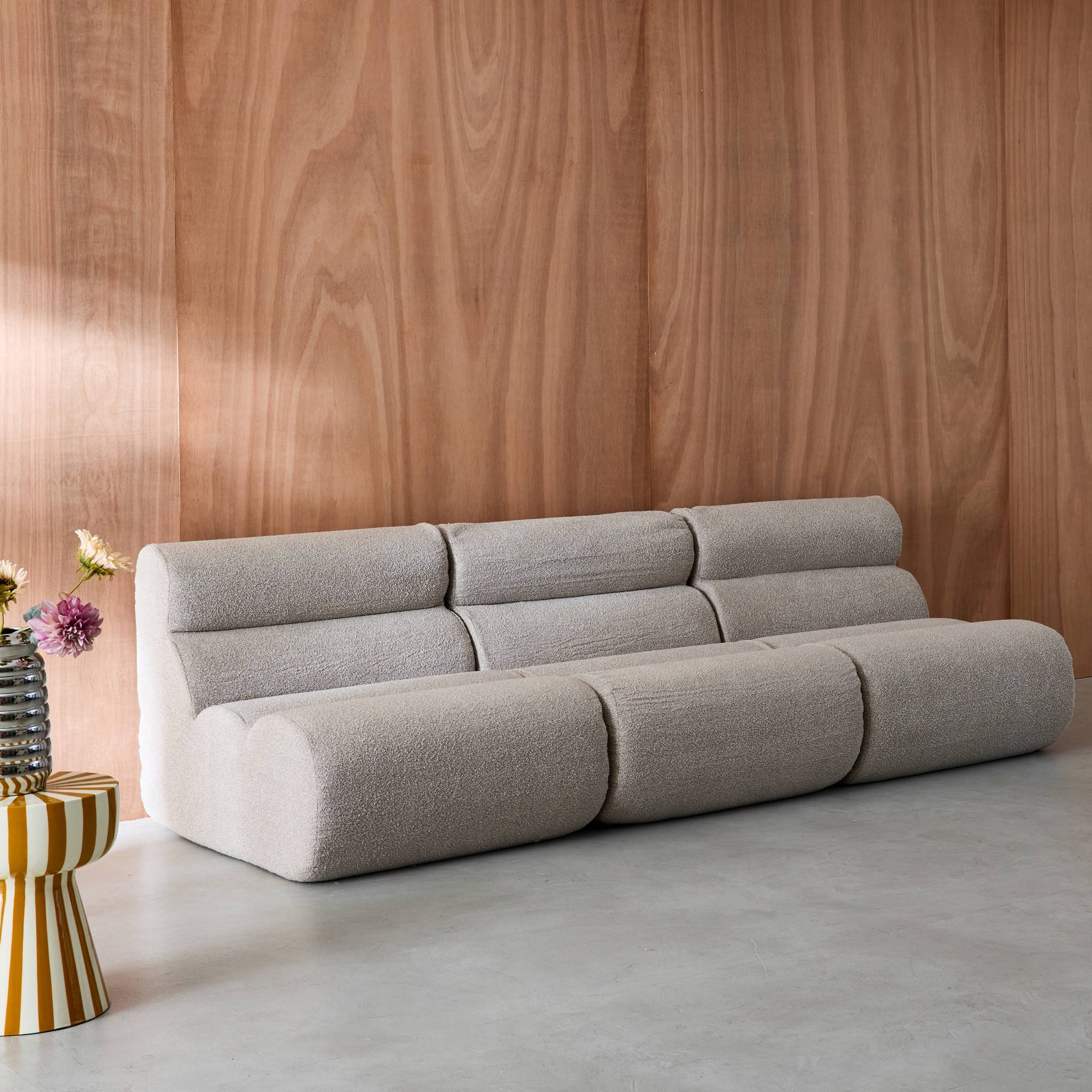 Lot de 3 chauffeuses bouclette texturée beige 1 place - L 81 x P 99 x H 75cm - Nova