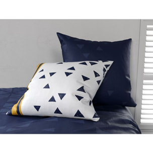 Parure housse de couette coton bleu fonce, bleu marine