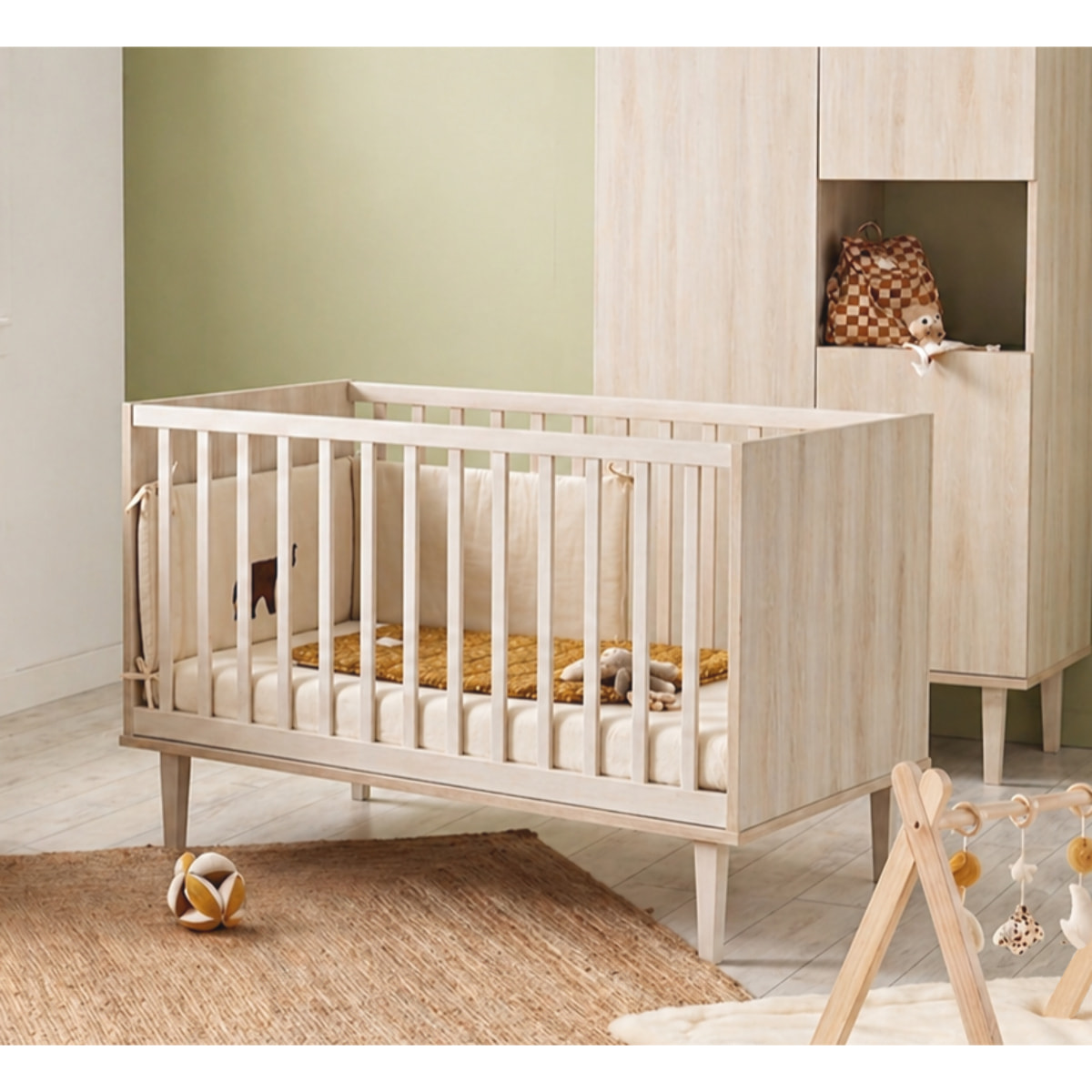 Lit bébé évolutif 70x140 sur pieds- Little Big Bed en bois décor hêtre cendré