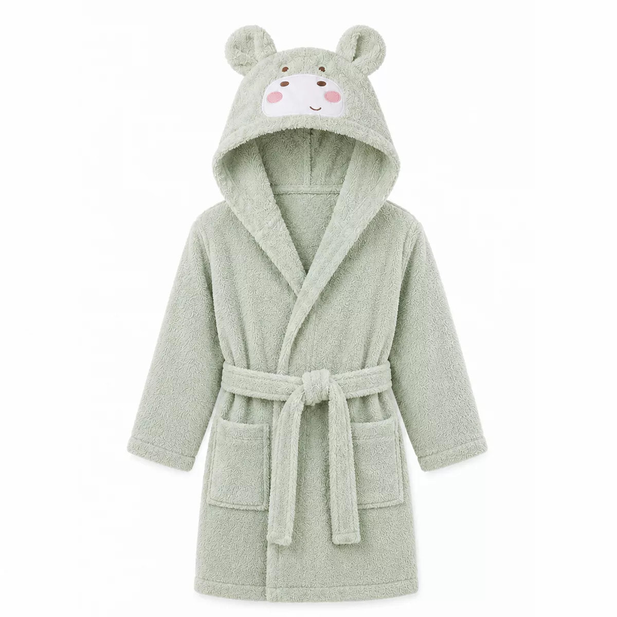 Peignoir enfant enfant pur coton 420 g/m² brodé vert Petit hippo vert d'eau