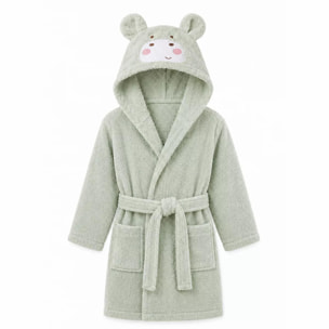 Peignoir enfant enfant pur coton 420 g/m² brodé vert Petit hippo vert d'eau