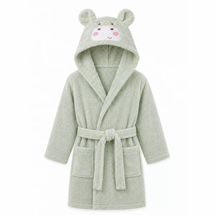 Peignoir enfant enfant pur coton 420 g/m² brodé vert Petit hippo vert d'eau