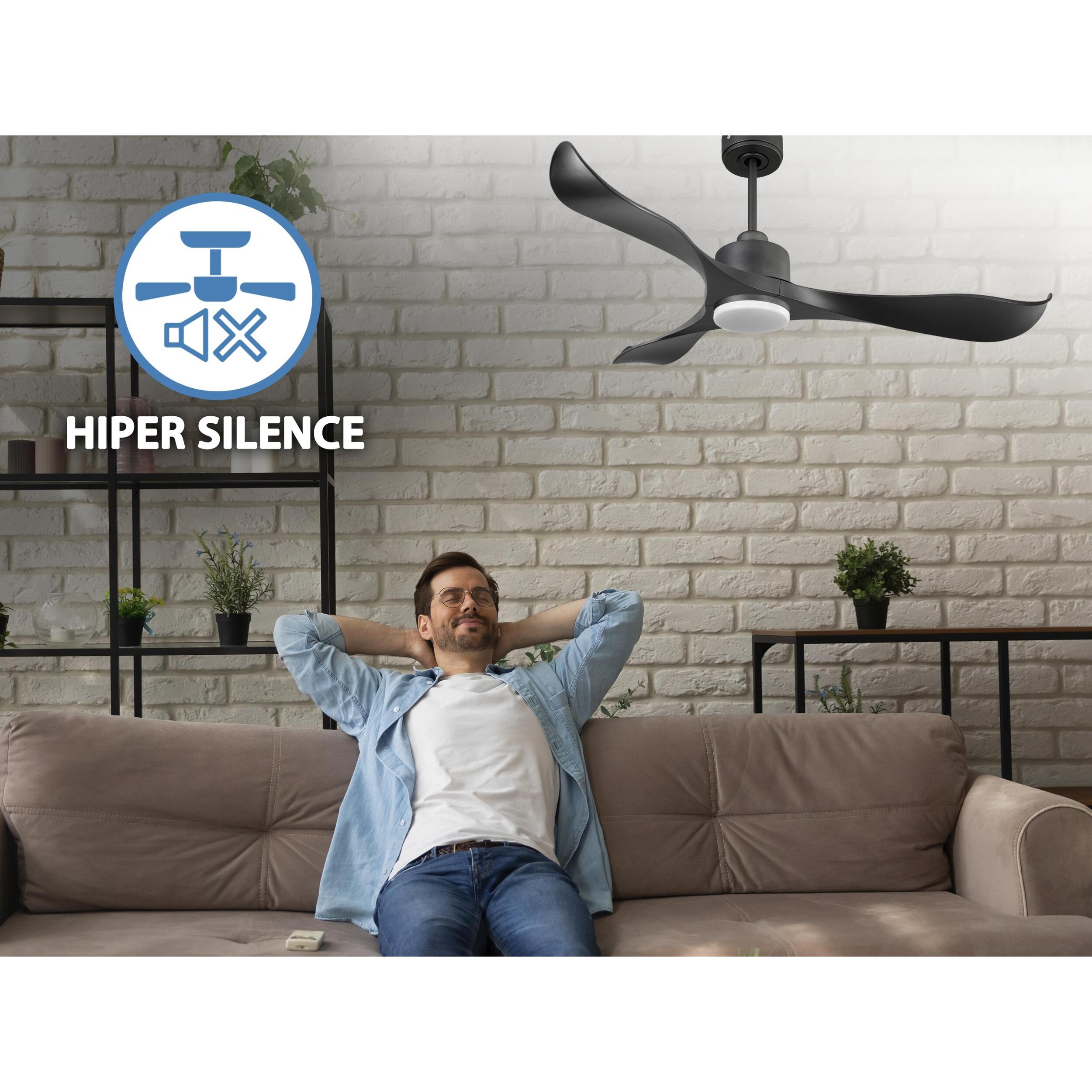 Ventilador de techo Reversible Termostato Dimable Wifi Motor DC Techos Inclinados Mando a Distancia Luz tres tonos Adaptador 2/3 Aspas Hypersilence Memoria UtilaD132C03LED67823 PURLINE