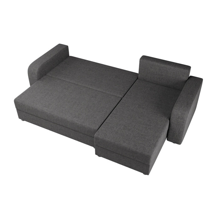 Harvey - Canapé d'angle réversible 4 places convertible avec coffre en tissu - Gris foncé