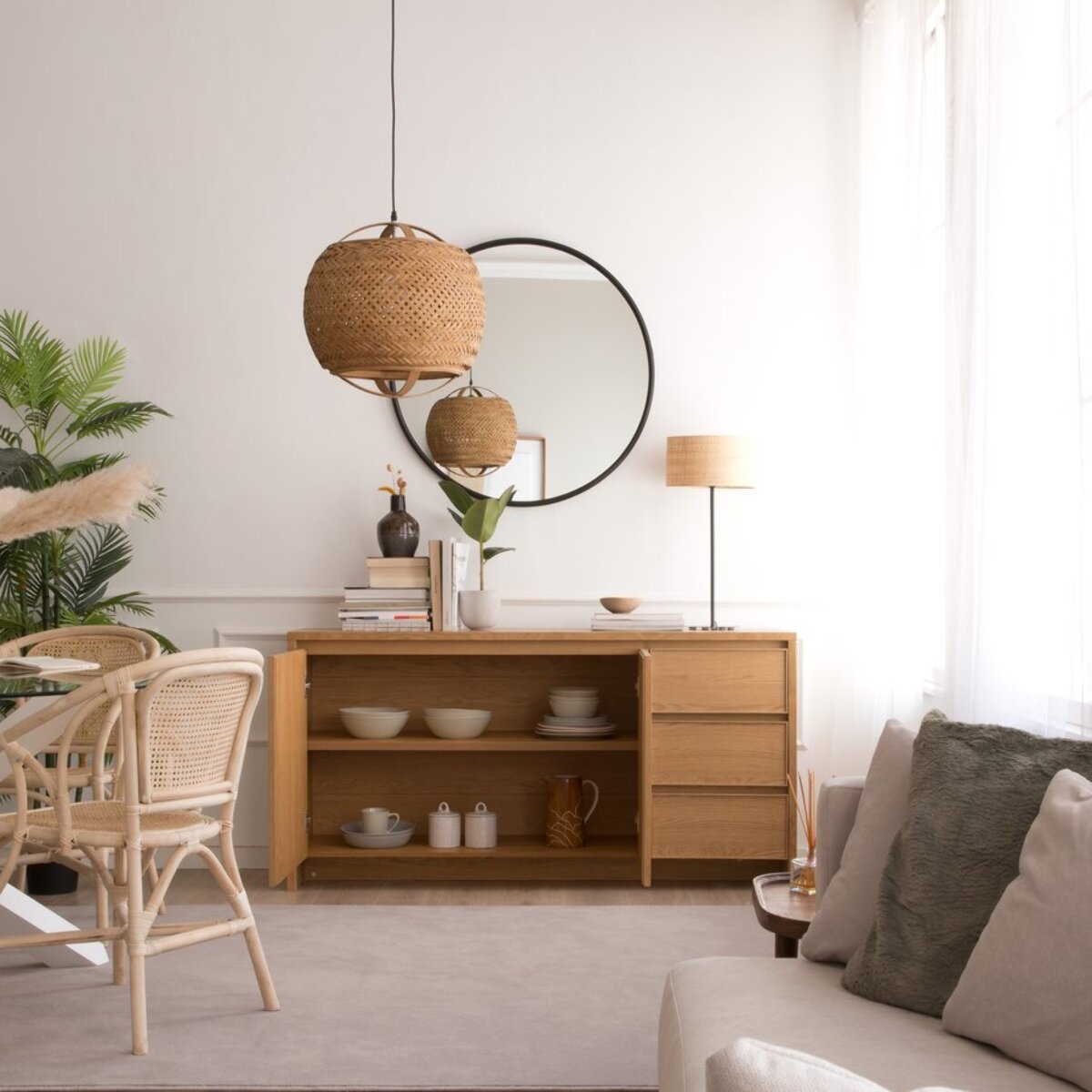 Buffet Nairobi -panneau en tôle naturelle et panneau stratifié technique-couleur chêne naturel 160 x 80 x 45 cm