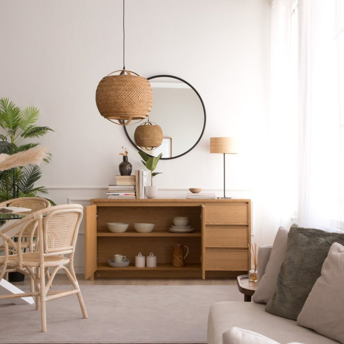 Buffet Nairobi -panneau en tôle naturelle et panneau stratifié technique-couleur chêne naturel 160 x 80 x 45 cm