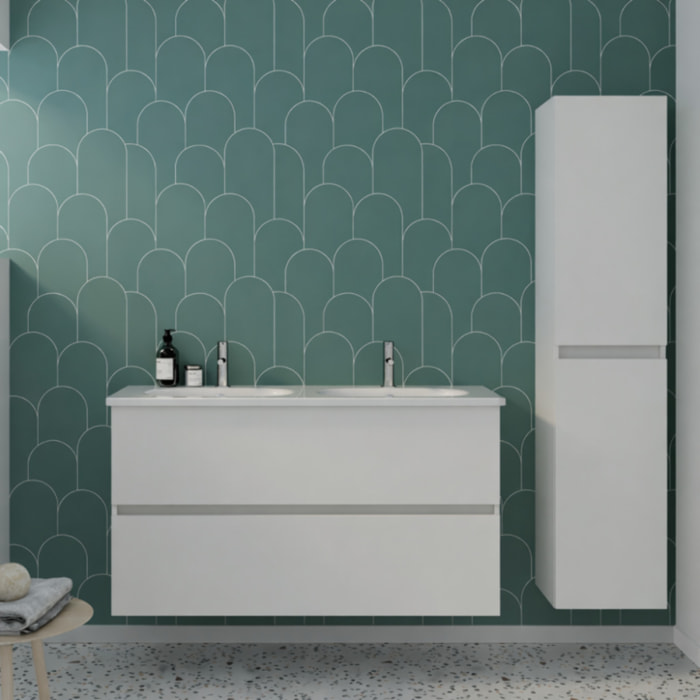 Pack meuble de salle de bain double vasque 120 cm blanc mat BURGBAD Joline + colonne