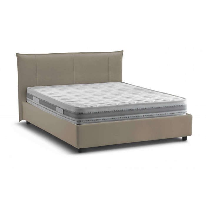 Letto matrimoniale Geras, Letto contenitore con rivestimento in tessuto, 100% Made in Italy, Apertura frontale, con materasso Cm 160x200 incluso, Tortora