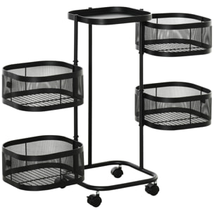 Resserre de cuisine 4 paniers rotatifs sur roues en métal H.77cm noir