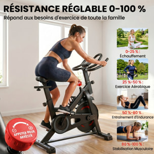 Vélo d'appartement réglable - vélo biking cardio - volant d'inertie 6 Kg, écran LCD, support Ipad gourde - acier rouge noir
