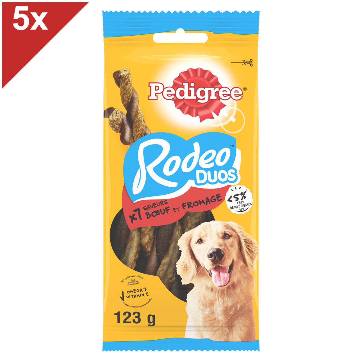 PEDIGREE Rodeo Duos Récompenses bœuf & fromage Friandises pour chien (5x123g)