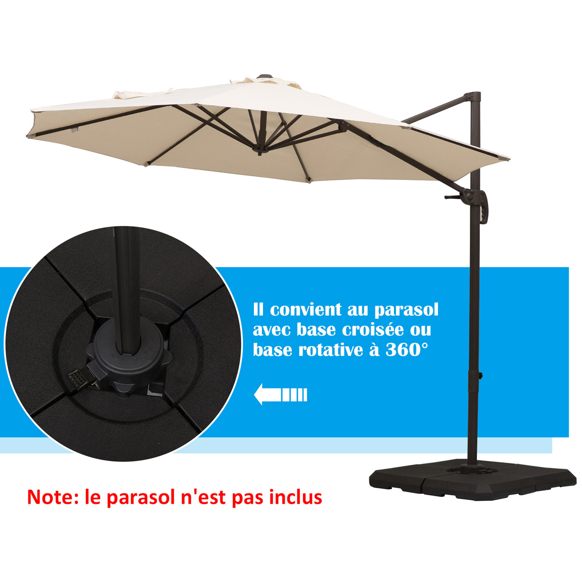 Pied de parasol lot de 4 dalles pour parasol à lester dim. tot. 100L x 100l x 9,5H cm HDPE noir