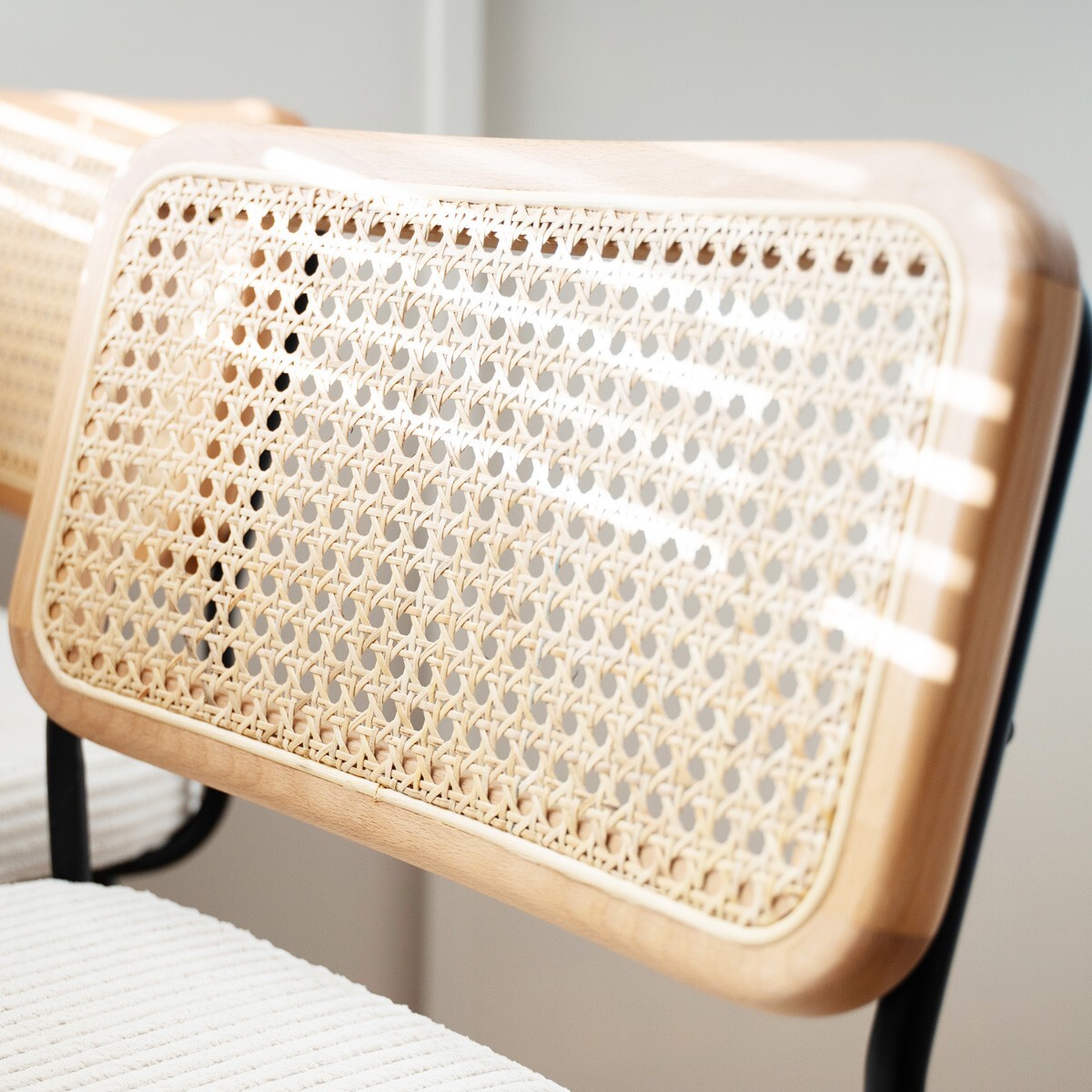Lot de 2 tabourets de bar en cannage et velours côtelé - MUSE