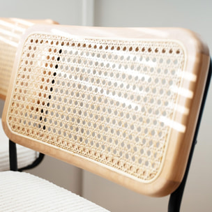 Lot de 2 tabourets de bar en cannage et velours côtelé - MUSE