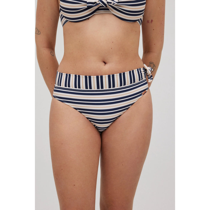 Slip bikini midi a righe blu navy