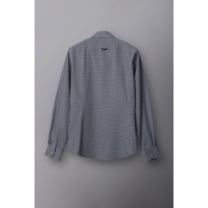 Camicia Uomo 1 Bottoni Button Down Slim Popeline Stampato Grigio Scuro Viola Melanzana