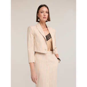 Motivi - Blazer spencer de mezcla de lino a rayas - Beige