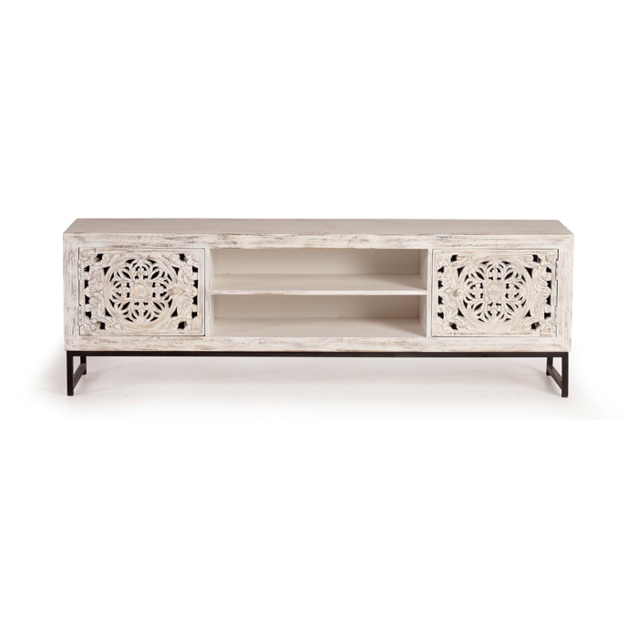Mueble TV de Madera de Mango 170 Cm Estilo Étnico Boho Tallado