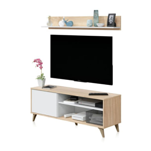 Mueble TV con estante Lira Blanco Artik (Blanco Mate) - Roble Canadian