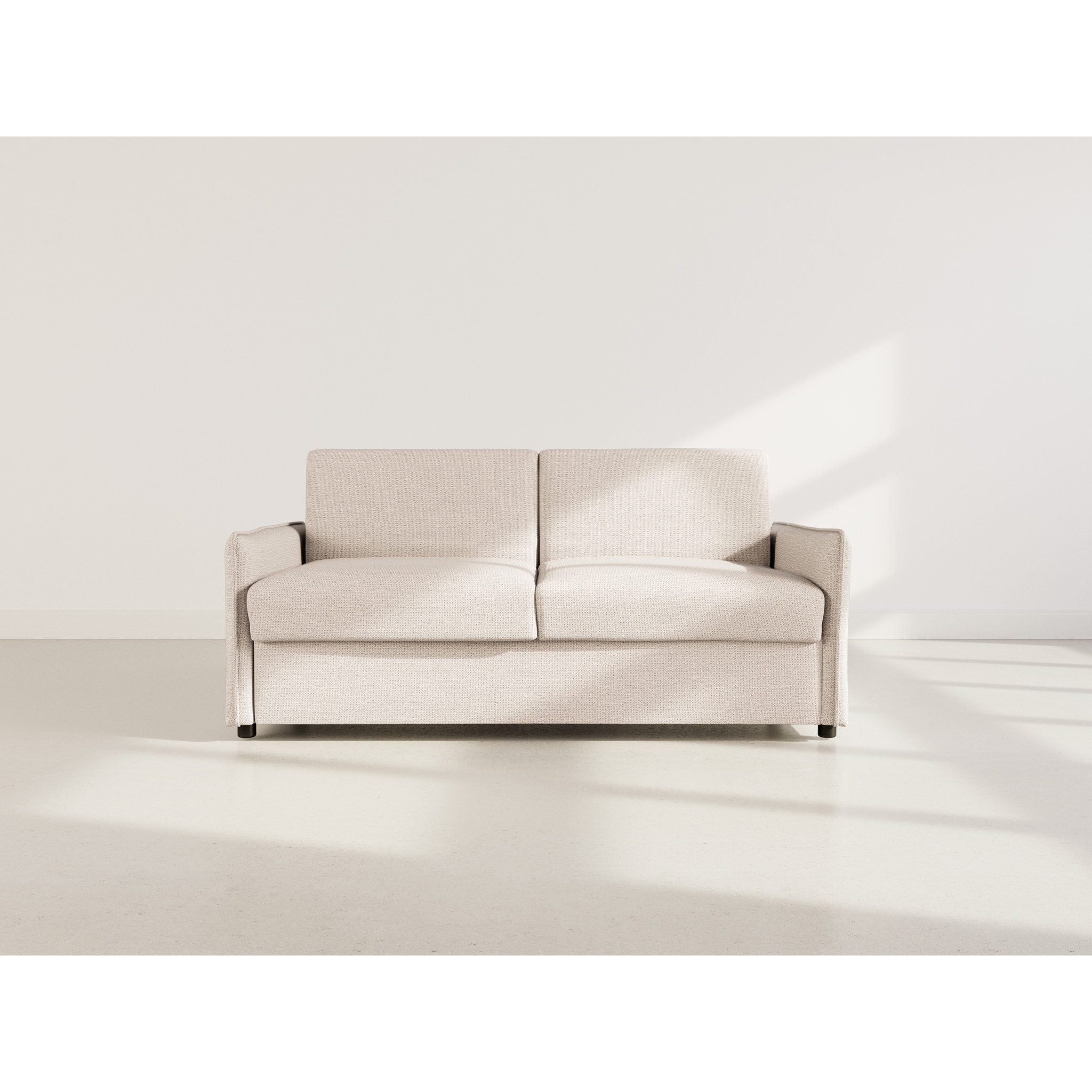 Adele - Canapé 3 places convertible express couchage quotidien 140 cm matelas 14 cm en tissu texturé - Beige