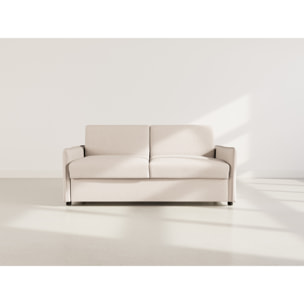 Adele - Canapé 3 places convertible express couchage quotidien 140 cm matelas 14 cm en tissu texturé - Beige