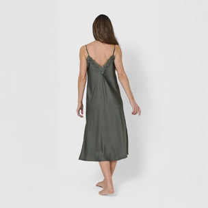 Camisón midi satén verde cacería