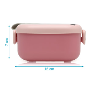 CAJA ALMUERZO ROSA CON CUCHARA GRIS