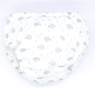 Cubrepañal estampado de erizos. Elastico en la cintura y en las piernas.
