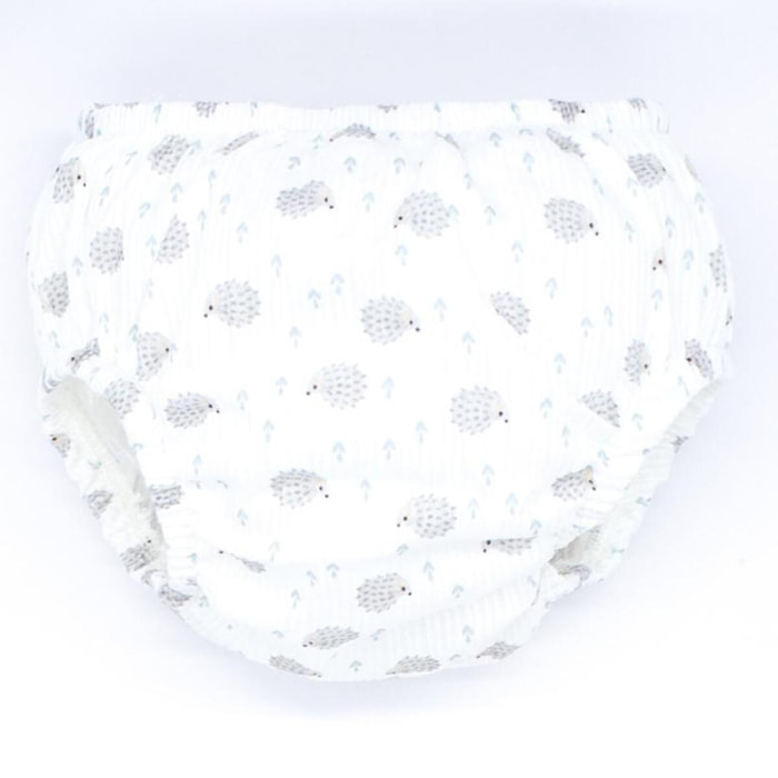 Cubrepañal estampado de erizos. Elastico en la cintura y en las piernas.