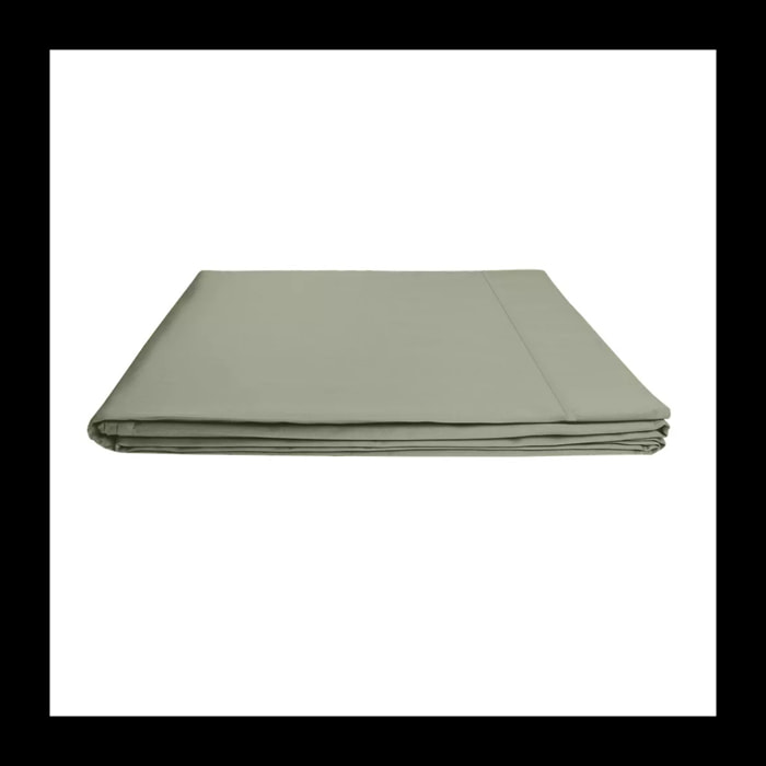 Drap plat satin de coton uni vert Ava uni lichen