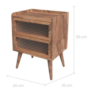 Table de chevet en bois d'acacia 2 tiroirs - Brune
