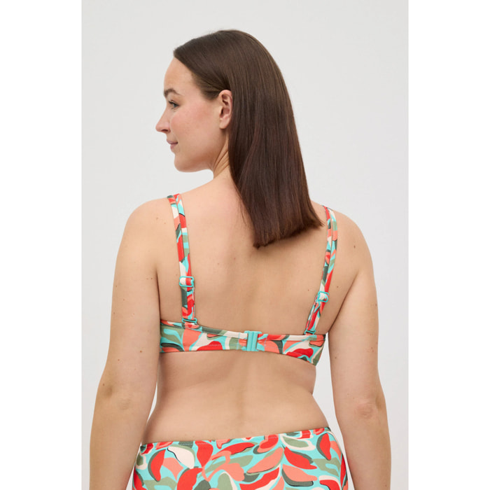 Top bikini snellente in micropiqué con stampa tropicale per coppe C e D