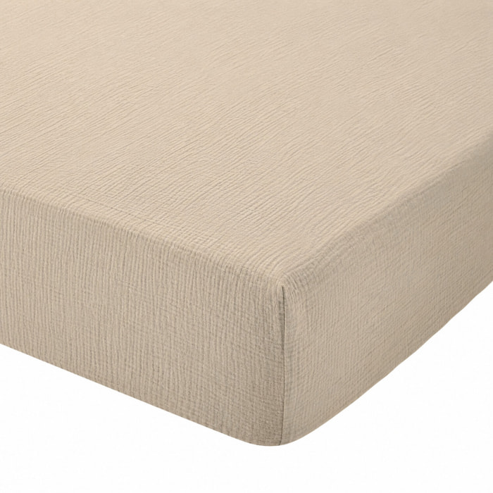 Drap housse gaze de coton ecru naturel